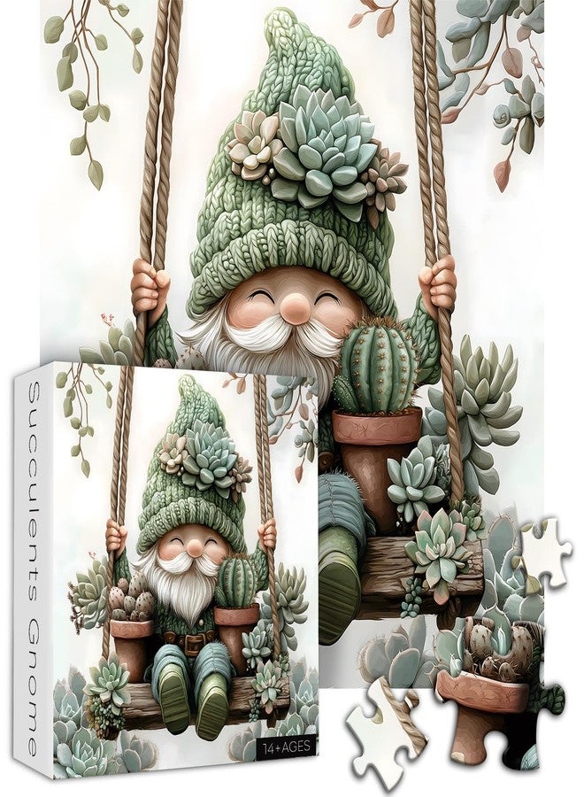 PICKFORU Cute Gnome Puzzles for Adults 1000 Piece, Nature Cactus Succulent Plant Themed, Funny Spring Gnome Jigsaw Puzzles Challenging - Image 2